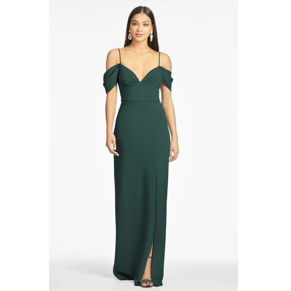 Sachin and Babi Brittany Gown Emerald Green Size 6 NWT Formal Cold Shoulder - Picture 1 of 7